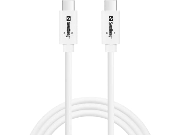 Sandberg USB-C&gt;C USB 3.1 G2 100W, 1M, 1 m, USB C, USB C, USB 3.2 Gen 2 (3.1 Gen 2), 10 Gbit/sek., Hvid