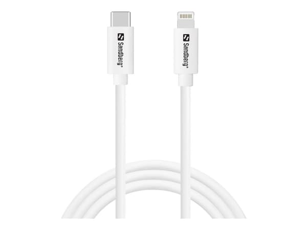Sandberg USB-C PD to Lightning MFI, 1M, 1 m, Lightning, USB C, Hanstik, Hanstik, Hvid