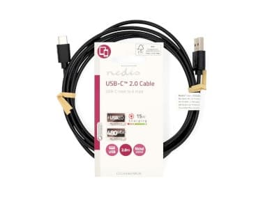 Nedis CCGL60601BK20, 2 m, USB A, USB C, USB 2.0, 0,48 Gbit/sek, Sort