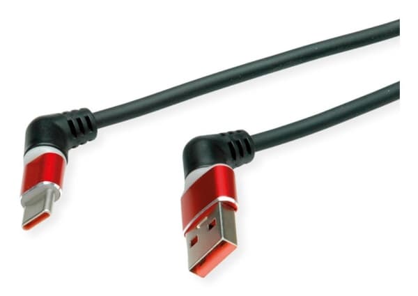 ROLINE 11.02.8345, 1 m, USB A, USB C, USB 2.0, 0,48 Gbit/s, Sort, Rød