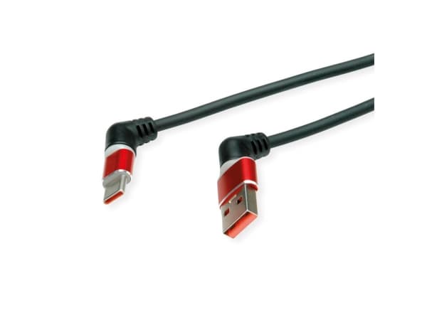 ROLINE 11.02.8345, 1 m, USB A, USB C, USB 2.0, 0,48 Gbit/s, Sort, Rød