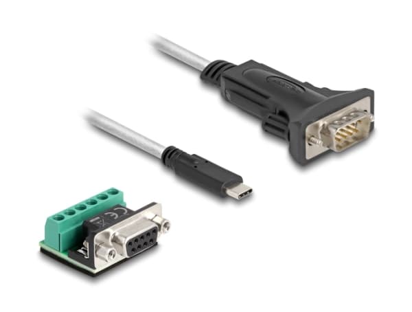 Delock - USB-/seriell kabelsats - 24 pin USB-C (hane) till DB-9 (hane) - USB 2.0 / EIA-422/485 - 5 V - 1 m - tumskruvar - transparent