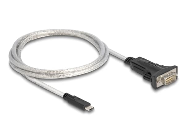 Delock - USB-/seriell kabelsats - 24 pin USB-C (hane) till DB-9 (hane) - USB 2.0 / EIA-422/485 - 5 V - 1 m - tumskruvar - transparent