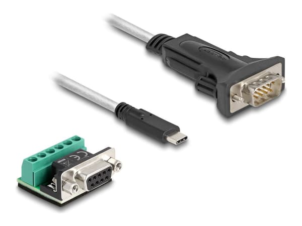 Delock - USB-/seriell kabelsats - 24 pin USB-C (hane) till DB-9 (hane) - USB 2.0 / EIA-422/485 - 5 V - 1 m - tumskruvar - transparent
