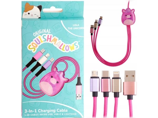 Squishmallows 3in1 charging cable (1.2M) Lola