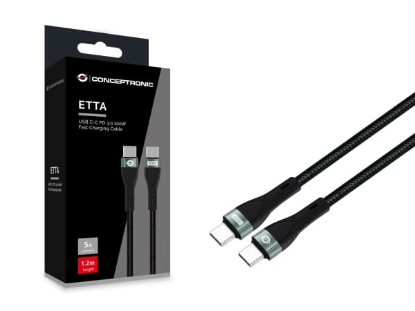 Conceptronic ETTA01B12, 1,2 m, USB C, USB C, USB 2.0, 0,48 Gbit/s, Svart