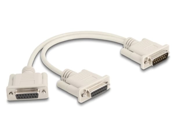 Delock - Seriell splitter - 15 pin D-Sub (DB-15) (hann) til 15 pin D-Sub (DB-15) (hunn) - 30 cm - tommelskruer - beige