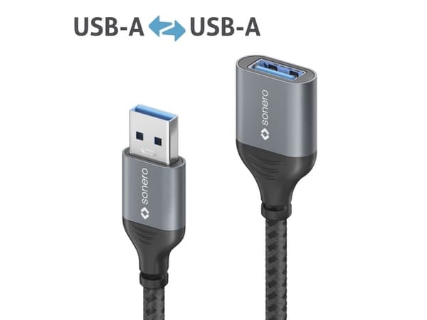 sonero SPC-U055-020, 2 m, USB A, USB A, USB 3.2 Gen 1 (3.1 Gen 1), 5 Gbit/s, musta, harmaa