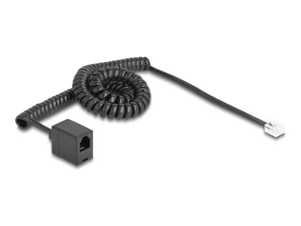 Delock - Telefonkabel - RJ-11 (hona) till RJ-11 (hane) - 3 m - lindad - svart