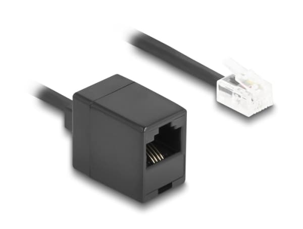 Delock - Telefonkabel - RJ-11 (hane) till RJ-45 (hona) - 2 m - 4.8 mm - lindad, guldpläterade kontakter - svart