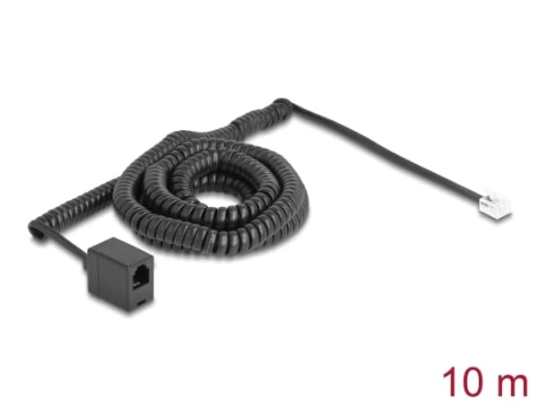 Delock - Telefonforlengelseskabel - RJ-11 (hunn) til RJ-11 (hann) - 10 m - rullet sammen - svart