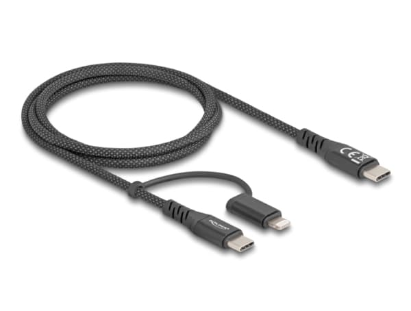 Delock - USB-kabel - 24 pin USB-C (hane) till Lightning, 24 pin USB-C (hane) - USB 3.0 - 3 A - 1 m - USB-C Power Delivery (60W) - svart
