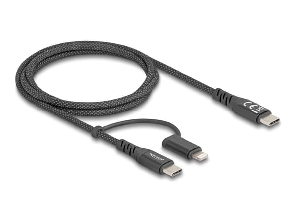 Delock - USB-kabel - 24 pin USB-C (hane) till Lightning, 24 pin USB-C (hane) - USB 3.0 - 3 A - 1 m - USB-C Power Delivery (60W) - svart