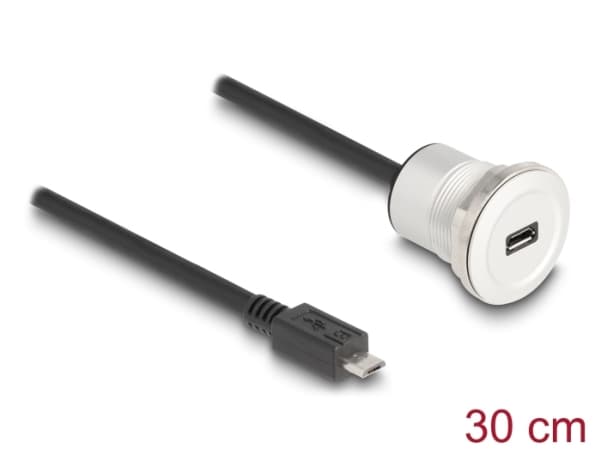 Delock - USB-förlängningskabel - mikro-USB typ B (hane) till mikro-USB typ B (hona) kan monteras på panel - 30 cm - M22-gänga - svart, silver