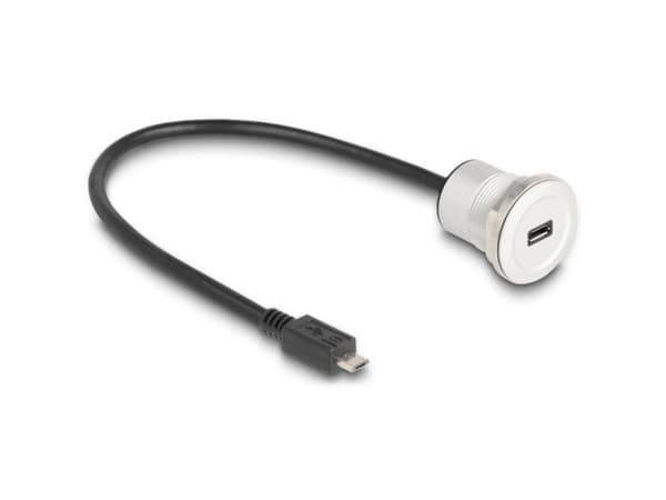 Delock - USB-förlängningskabel - mikro-USB typ B (hane) till mikro-USB typ B (hona) kan monteras på panel - 30 cm - M22-gänga - svart, silver