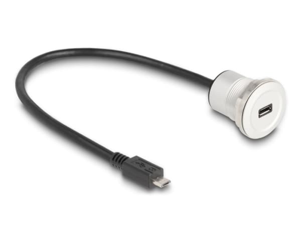 Delock - USB-förlängningskabel - mikro-USB typ B (hane) till mikro-USB typ B (hona) kan monteras på panel - 30 cm - M22-gänga - svart, silver