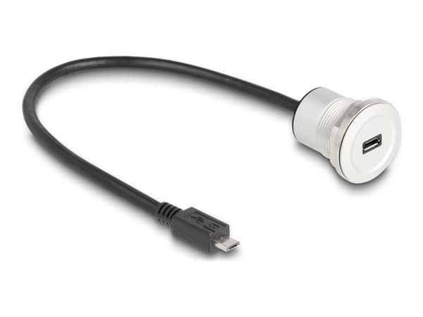 Delock - USB-förlängningskabel - mikro-USB typ B (hane) till mikro-USB typ B (hona) kan monteras på panel - 30 cm - M22-gänga - svart, silver