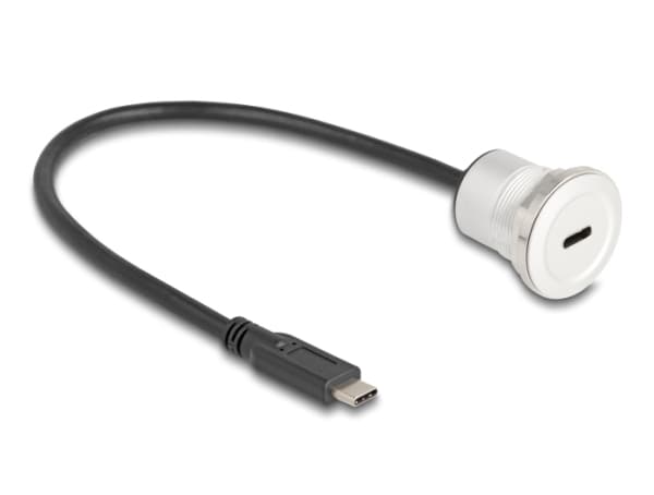 Delock - USB-förlängningskabel - 24 pin USB-C (hane) till 24 pin USB-C (hona) kan monteras på panel - 30 cm - M22-gänga - svart, silver