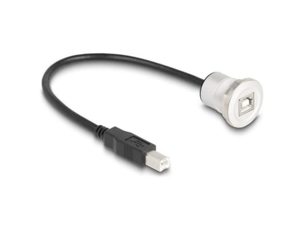 Delock - USB-förlängningskabel - USB typ B (hane) till USB typ B (hona) kan monteras på panel - USB 2.0 - 30 cm - svart, silver