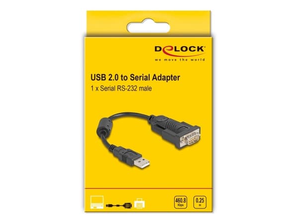 Delock - USB / seriell kabel - USB (hane) till DB-9 (hane) skruvbar - 25 cm - up to 460.8 Kbps data transfer rate - svart
