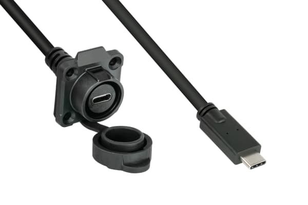 Teollisuusliitin S1 - USB 3.2 Gen. 2 -kaapeli, uros Câ"¢ -naaras Câ"¢, M16, IP65/67, 1m (IC01-16U3102-010)