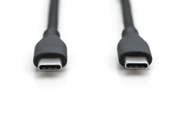 Digitus USB-C silicone connection cable, 0.5m, black, 0.5 m, USB C, USB C, USB 2.0, 0.48 Gbit/s, Black, White