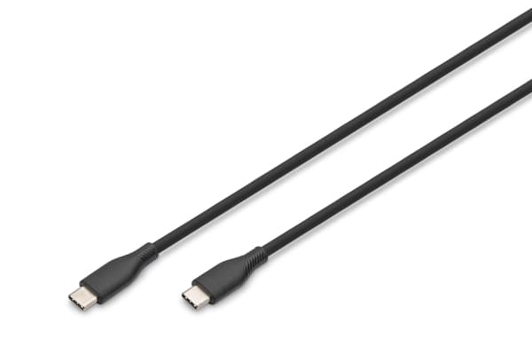 Digitus USB-C silicone connection cable, 0.5m, black, 0.5 m, USB C, USB C, USB 2.0, 0.48 Gbit/s, Black, White
