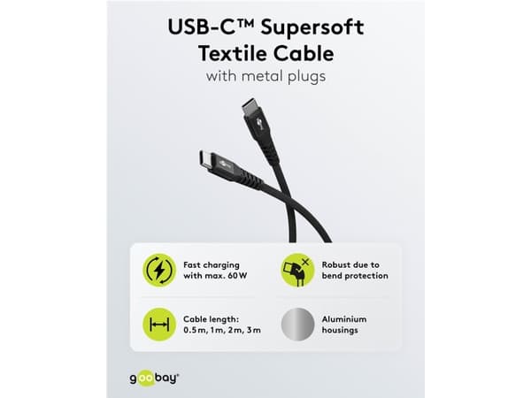 Goobay 73953, 1 m, USB C, USB C, USB 2.0, 0,48 Gbit/s, Svart