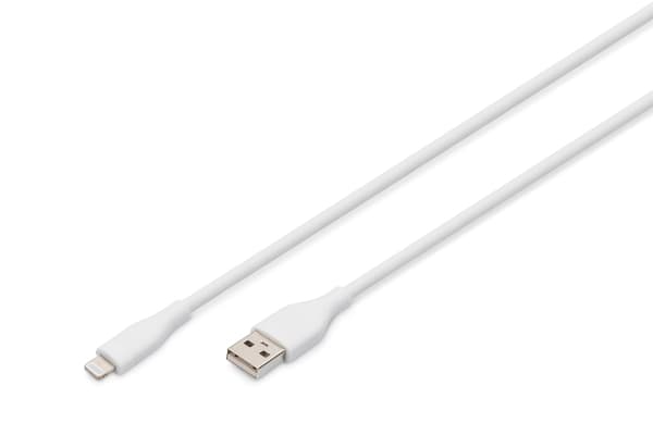Digitus AK-600108-020-W, 2 m, Lightning, USB A, urosliitin, urosliitin, valkoinen