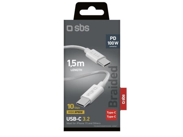 SBS TECABLETISSUETCC32G, 1,5 m, USB C, USB C, USB 3.2 Gen 2 (3.1 Gen 2), 10 Gbit/s, Grå