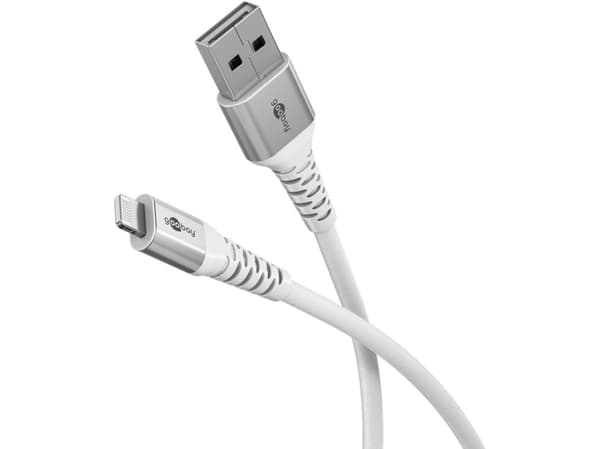 Goobay 74512, 2 m, Lightning, USB A, Hankontakt, Hankontakt, Vit