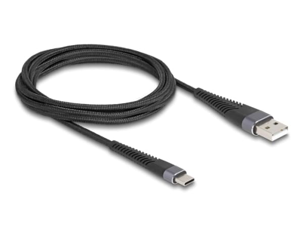 Delock USB 2.0-kabel USB Type-A hann til USB Type-C hann med utvidet knekkbeskyttelse 2 m