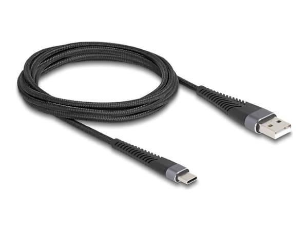 Delock USB 2.0-kabel USB Type-A hann til USB Type-C hann med utvidet knekkbeskyttelse 2 m