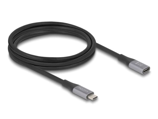Delock USB 40 Gbps -jatkojohto USB Type-C uros - naaras PD 3.1 240 W 2 m harmaa metallia