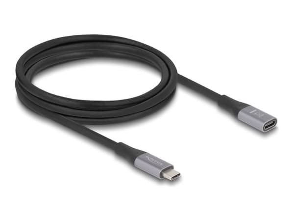 Delock USB 40 Gbps -jatkojohto USB Type-C uros - naaras PD 3.1 240 W 2 m harmaa metallia