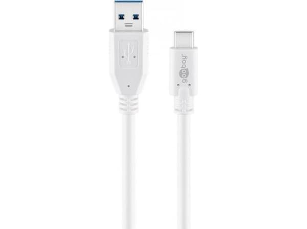 Goobay 67185, 0,5 m, USB A, USB C, USB 3.2 Gen 1 (3.1 Gen 1), 5 Gbit/s, Vit