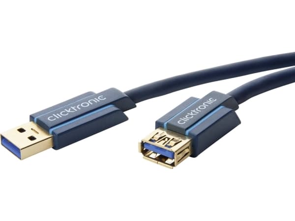 ClickTronic 3m USB 3.0 A/A m/f, 3 m, USB A, USB A, USB 3.2 Gen 1 (3.1 Gen 1), Hane/Kvinna, Blå