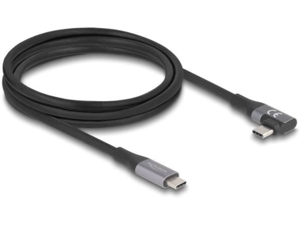 Delock - USB-kabel - 24 pin USB-C (hane) rak till 24 pin USB-C (hane) vänster-/högervinklad - USB 3.2 / Thunderbolt 3 - 48 V - 5 A - 2 m - utökat eff