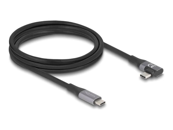 Delock - USB-kabel - 24 pin USB-C (hane) rak till 24 pin USB-C (hane) vänster-/högervinklad - USB 3.2 / Thunderbolt 3 - 48 V - 5 A - 2 m - utökat eff