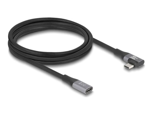 Delock - USB-forlengelseskabel - 24 pin USB-C (hann) venstre/høyre-vinklet til 24 pin USB-C (hunn) - USB 2.0 / USB 3.2 / USB4 / Thunderbolt 3 - 48 V