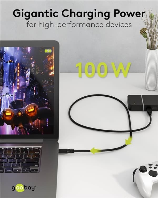 Goobay USB-C™-kabel, USB4™, 100 W, 40 Gbit/s, Power Delivery, 1,5 m USB-C™-kontakt > USB-C™-kontakt