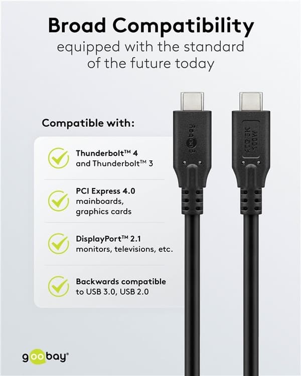 Goobay USB-C™-kabel, USB4™, 100 W, 40 Gbit/s, Power Delivery, 1,5 m USB-C™-kontakt > USB-C™-kontakt