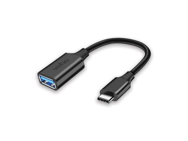 Veho VCL-220-USBCA, 0,15 m, USB C, USB A, USB 3.2 Gen 1 (3.1 Gen 1), 5 Gbit/sek., Sort