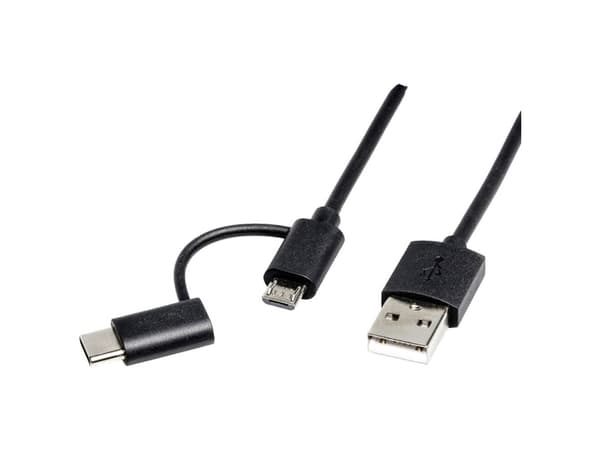 Roline USB-A - microUSB + USB-C USB-kabel 1 m Svart (JAB-3882886)