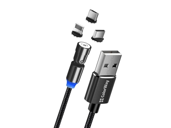 ColorWay Cable 3in1 (Lightning+MicroUSB+Type-C) Magnetic Rotation 540 2.4, 1m | CW-CBUU037-BK one size