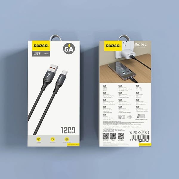 Dudao USB-A - USB-C 5A Kabel 1.2m Braided - Svart