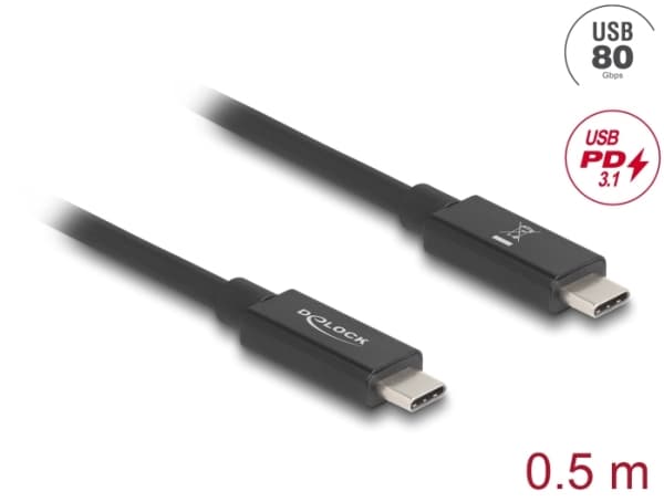 Delock - USB-kabel - 24 pin USB-C (hane) till 24 pin USB-C (hane) - Thunderbolt 4 - 48 V - 5 A - 50 cm - E-marker, Stöd för Power Delivery 3,1, USB-s