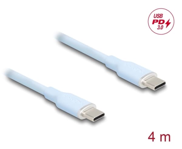 Delock USB 2.0 kaapeli USB Type-C Stecker zu Stecker PD 3.0 60 W 4 m blau Silikoni 60 W 4 m blau Silikoni