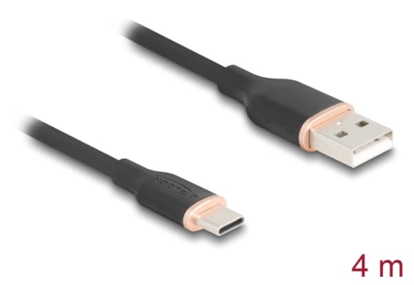 Delock USB 2.0-kabel USB typ A-kontakt till USB typ C-kontakt 4 m svart silikon