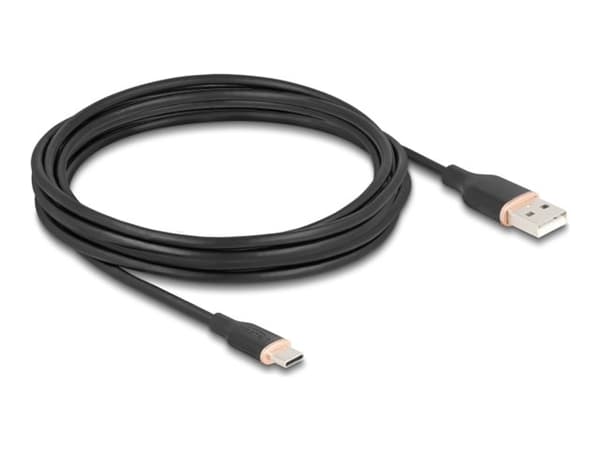Delock USB 2.0-kabel USB typ A-kontakt till USB typ C-kontakt 4 m svart silikon